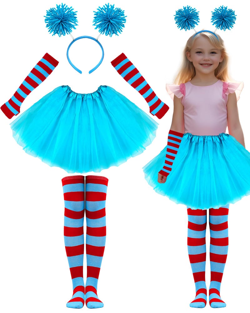 Asikkon Girls Blue Tutu Costume Accessories Set Spirit Day Girls Tutu Costume Halloween 80s Cosplay Birthday Party - Image 1
