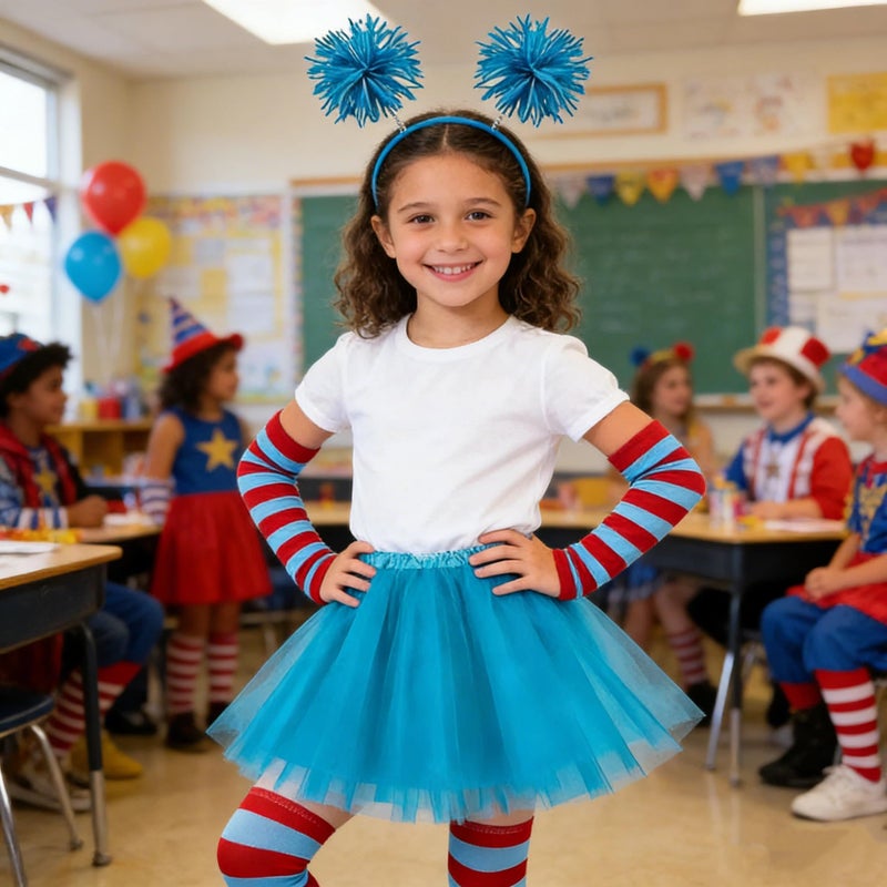 Asikkon Girls Blue Tutu Costume Accessories Set Spirit Day Girls Tutu Costume Halloween 80s Cosplay Birthday Party - Image 3