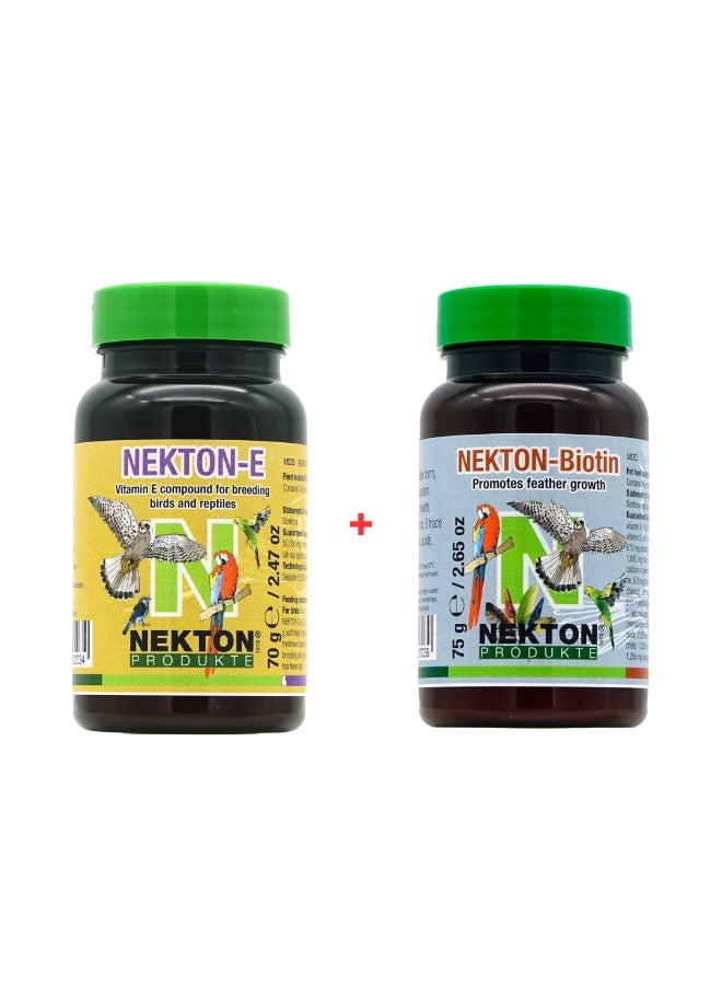 Nekton E Vitamin E Compound 70g & Nekton Biotin Feather Growth Supplement 75g for Birds