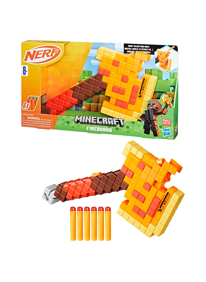NERF Nerf Minecraft Firebrand, Dart Blasting Axe, 6 Nerf Elite Foam Darts, Design Inspired by Minecraft Axe in the Game, Pull Down Priming, Minecraft Toys