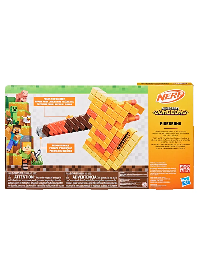 NERF Nerf Minecraft Firebrand, Dart Blasting Axe, 6 Nerf Elite Foam Darts, Design Inspired by Minecraft Axe in the Game, Pull Down Priming, Minecraft Toys