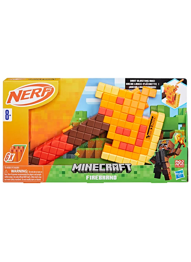 NERF Nerf Minecraft Firebrand, Dart Blasting Axe, 6 Nerf Elite Foam Darts, Design Inspired by Minecraft Axe in the Game, Pull Down Priming, Minecraft Toys