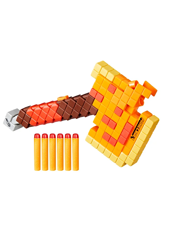 NERF Nerf Minecraft Firebrand, Dart Blasting Axe, 6 Nerf Elite Foam Darts, Design Inspired by Minecraft Axe in the Game, Pull Down Priming, Minecraft Toys