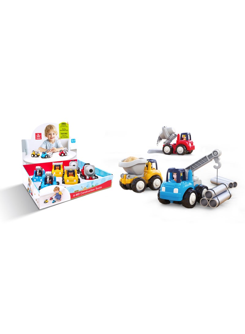 Hola 4-WD Friction Powered Construction Trucks for Toddlers 18+ Months | Durable Truck Toy for Kids | Builder Vehicle Set for Imaginative Play - Image 3
