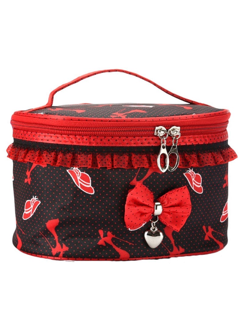 NIBEMINENT Lace Bowknot Sweet Polka Dots Makeup Bag Red/Black - Image 1