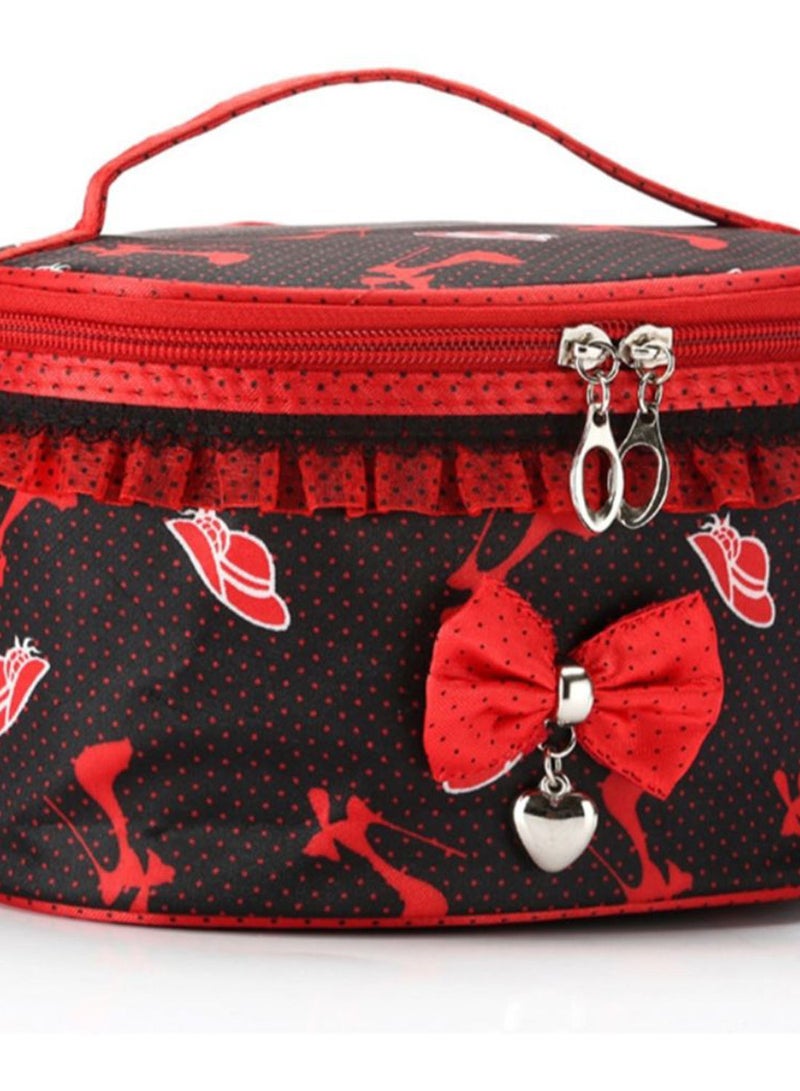 NIBEMINENT Lace Bowknot Sweet Polka Dots Makeup Bag Red/Black - Image 2
