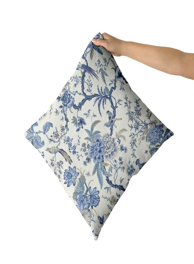 Sweetshow Chinoiserie Pillow Covers Set of 2 Blue and White Outdoor Pillows Bule Birds Flowers Throw 18x18 Inch Cotton Square Cushion Cover Decor for Bedroom Couch Bed Living Room Sofa Chair - Image 3