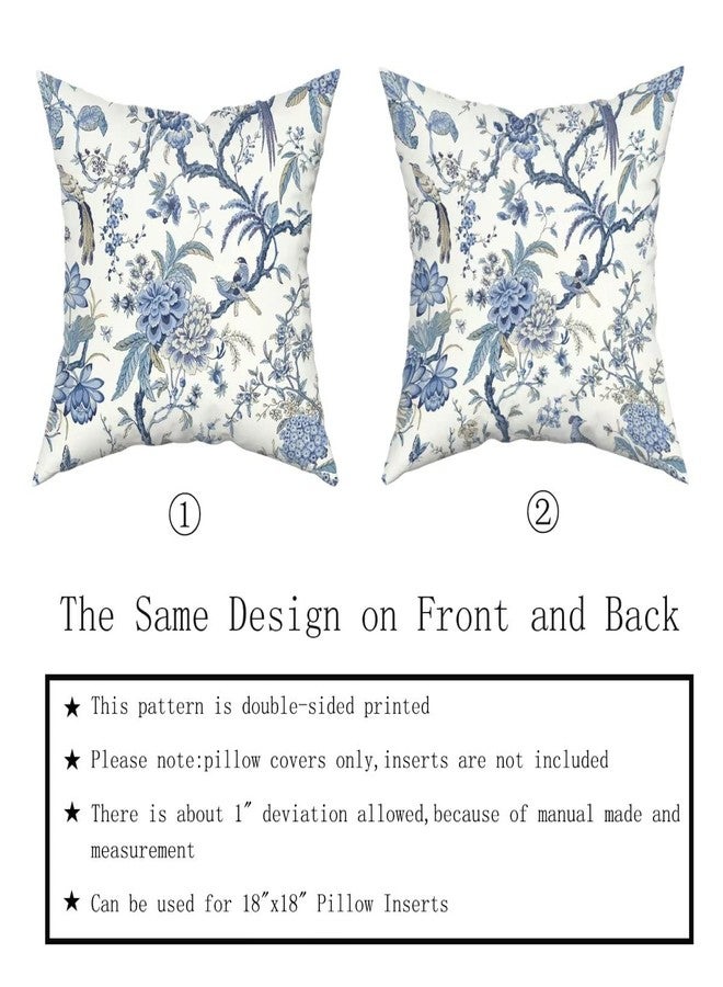 Sweetshow Chinoiserie Pillow Covers Set of 2 Blue and White Outdoor Pillows Bule Birds Flowers Throw 18x18 Inch Cotton Square Cushion Cover Decor for Bedroom Couch Bed Living Room Sofa Chair - Image 5