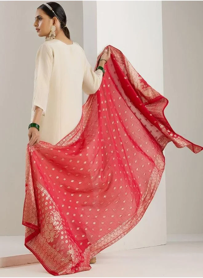 ISHIN Palazzo Women White Poly silk Kurta Set with Embroidered pattern Tunic and Palazzo features a Round neckline and Three-Fourth Sleeve secured with Elastic closure and styled in Straight Fit ideal for Festive moments — a must-have for your statement wardrobe.