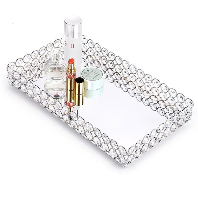 Hipiwe Crystal Cosmetic Makeup Tray  Large Mirrored Vanity Tray Jewelry Trinket Organizer TrayTray Home Decorative Dresser Tray Bathroom Tray 137x 787