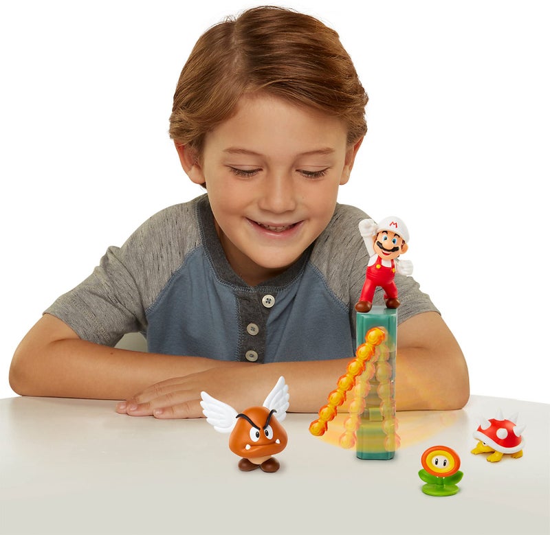Nintendo Super Mario Lava Castle 2.5" Figure Diorama Play Set, Includes: Fire Mario, Spiny, & para Goomba, Mechanical Spinning Fireballs, Block & Fire Flower - Image 5