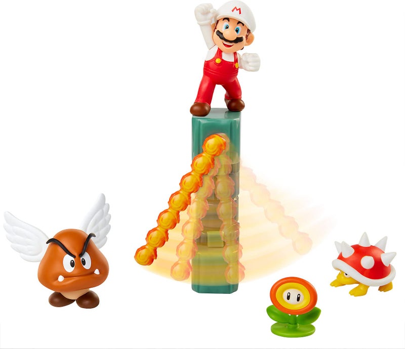 Nintendo Super Mario Lava Castle 2.5" Figure Diorama Play Set, Includes: Fire Mario, Spiny, & para Goomba, Mechanical Spinning Fireballs, Block & Fire Flower - Image 3