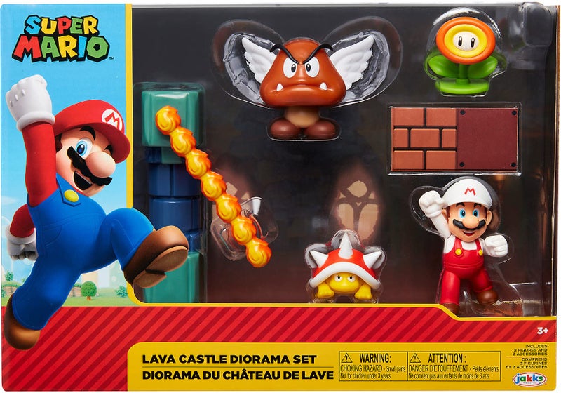 Nintendo Super Mario Lava Castle 2.5" Figure Diorama Play Set, Includes: Fire Mario, Spiny, & para Goomba, Mechanical Spinning Fireballs, Block & Fire Flower - Image 1