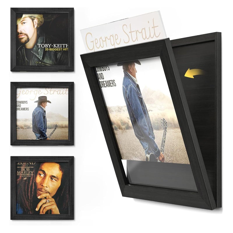 Emfogo Vinyl Record Frame, 3-Pack Album Frames for Vinyl Records Display, Record Frame for 12x12 Inch LP Cover Display (3 Pack/Black) - Image 1