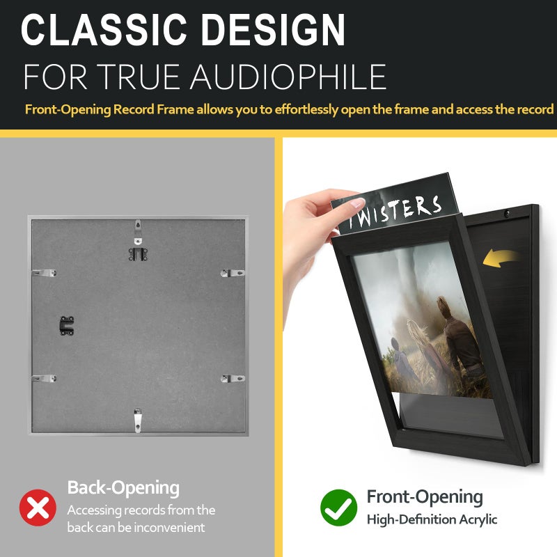 Emfogo Vinyl Record Frame, 3-Pack Album Frames for Vinyl Records Display, Record Frame for 12x12 Inch LP Cover Display (3 Pack/Black) - Image 2