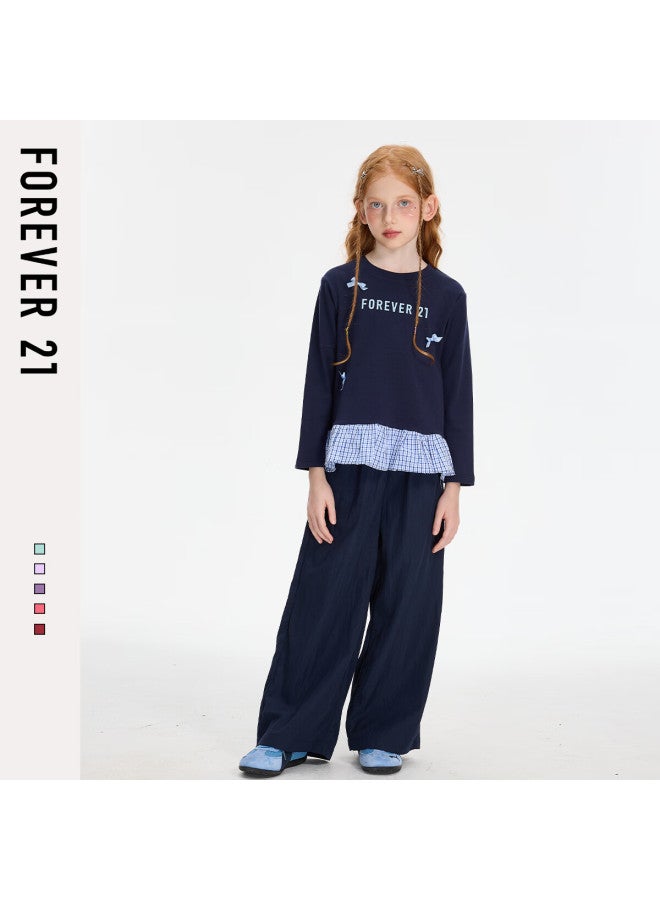 Forever21 Girls' Long Sleeve T-shirt Spring  New Ruffle Big Kids Casual Children's Top - Image 1