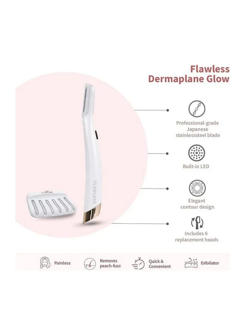 Flawless Dermaplane Glow, Lighted Facial Exfoliator and Hair Remover, 6 Replacement Heads Included - Image 4