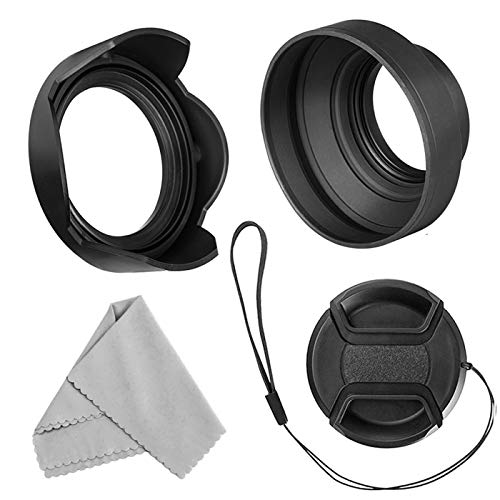 Veatree 55mm Lens Hood Set Compatible with Nikon D3400 D3500 D5500 D5600 D7500 DSLR Camera with AF-P DX 18-55mm f/3.5-5.6G VR Lens, Collapsible Rubber Hood + Reversible Tulip Flower Hood + Lens Cap - Image 1