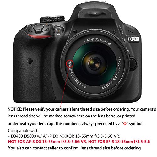 Veatree 55mm Lens Hood Set Compatible with Nikon D3400 D3500 D5500 D5600 D7500 DSLR Camera with AF-P DX 18-55mm f/3.5-5.6G VR Lens, Collapsible Rubber Hood + Reversible Tulip Flower Hood + Lens Cap - Image 2