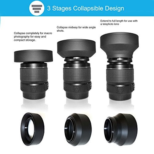 Veatree 55mm Lens Hood Set Compatible with Nikon D3400 D3500 D5500 D5600 D7500 DSLR Camera with AF-P DX 18-55mm f/3.5-5.6G VR Lens, Collapsible Rubber Hood + Reversible Tulip Flower Hood + Lens Cap - Image 5