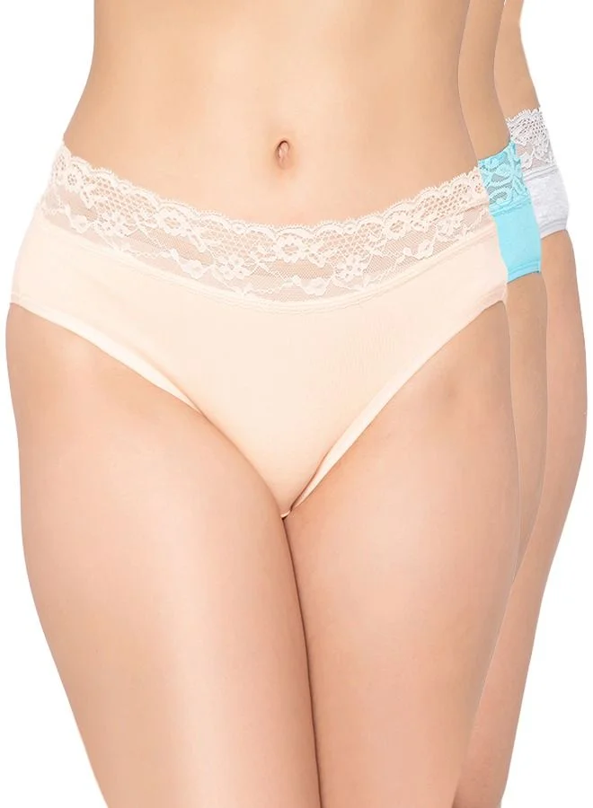 كلوفيا Clovia Pack Of 3 Cotton Mid Waist Hipster Panty With Lace Waist