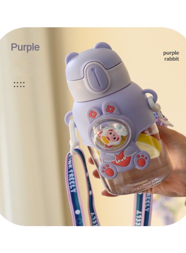 Portable Cute Cartoon Kid Water Bottle, Flip Top Straw Water Cup With Strap, Suitable For Outdoor Sports, Fitness,1pc,600ml  - Image 1