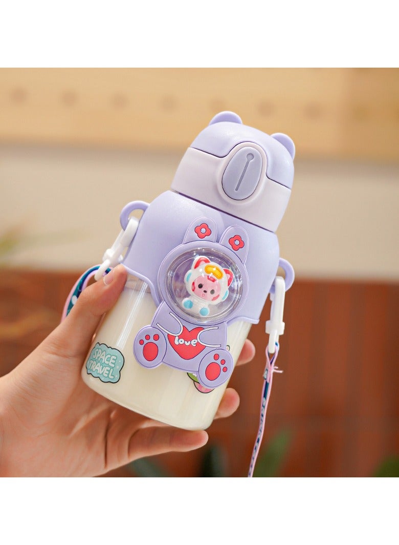 Portable Cute Cartoon Kid Water Bottle, Flip Top Straw Water Cup With Strap, Suitable For Outdoor Sports, Fitness,1pc,600ml  - Image 5