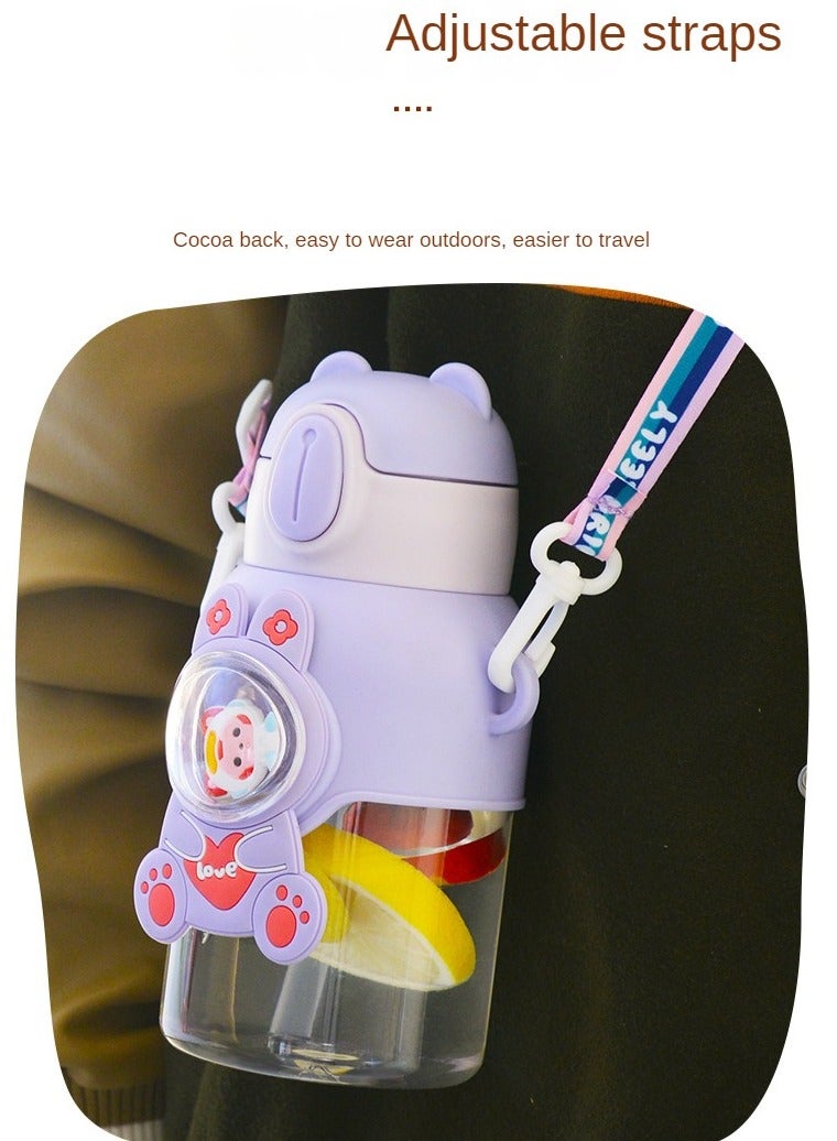 Portable Cute Cartoon Kid Water Bottle, Flip Top Straw Water Cup With Strap, Suitable For Outdoor Sports, Fitness,1pc,600ml  - Image 4