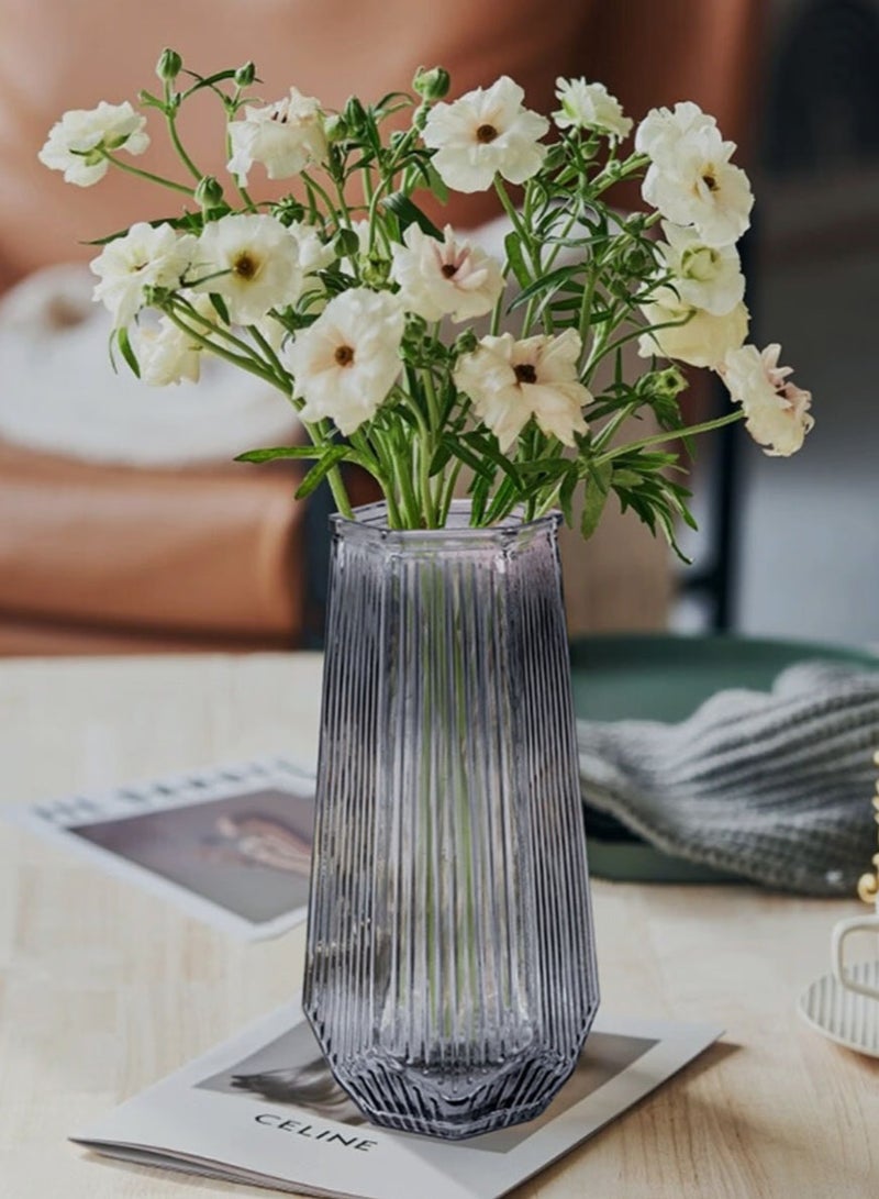 Jingke Glass Vase Simple Desktop Vase Living Room Decoration Ornaments Grey 20cm - Image 2