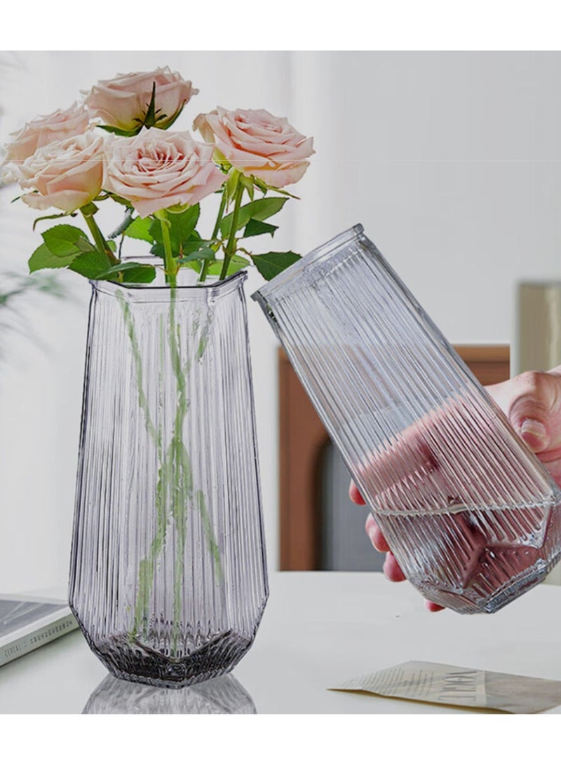 Jingke Glass Vase Simple Desktop Vase Living Room Decoration Ornaments Grey 20cm - Image 3