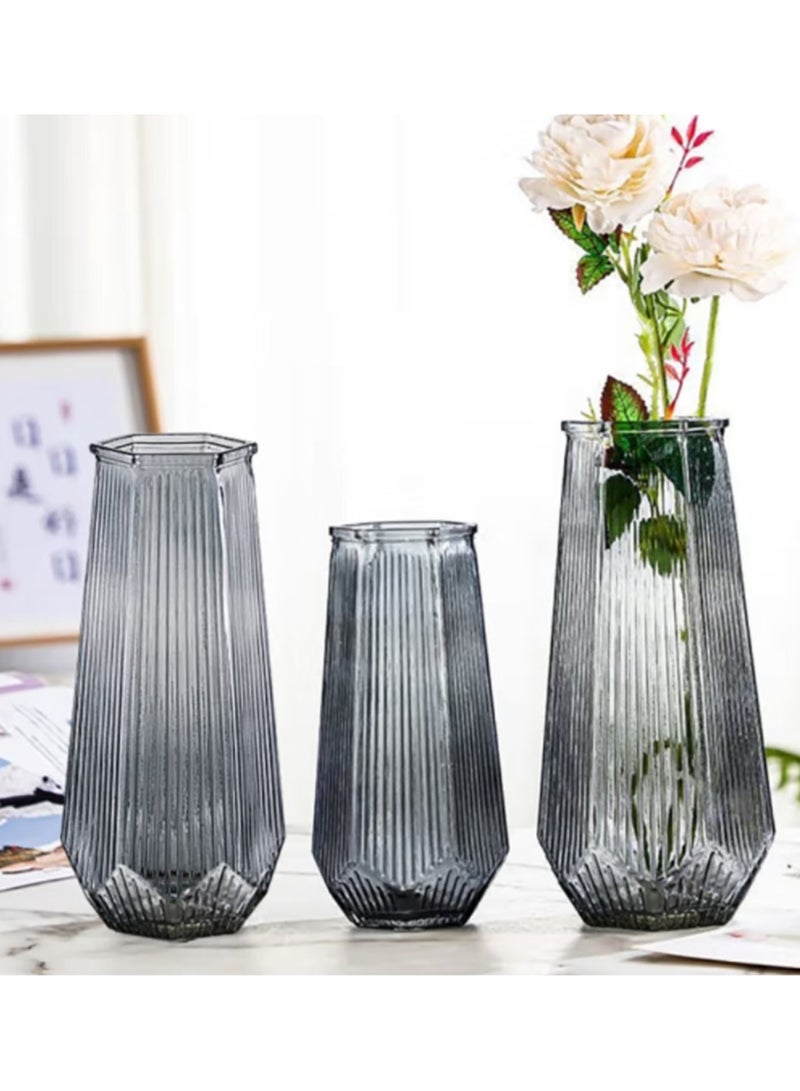 Jingke Glass Vase Simple Desktop Vase Living Room Decoration Ornaments Grey 20cm - Image 4