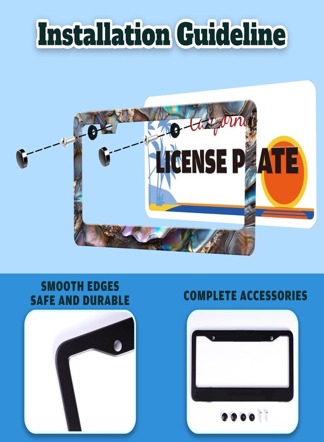 TINALUIN Faux Abalone License Plate Frame Stainless Steel Beautiful Abalone Shell License Plate Holder for Front and Rear Car Tags Funny for Car Decoration Accessories with Screws 6.3 X 12.2 in for Women Men - Image 4