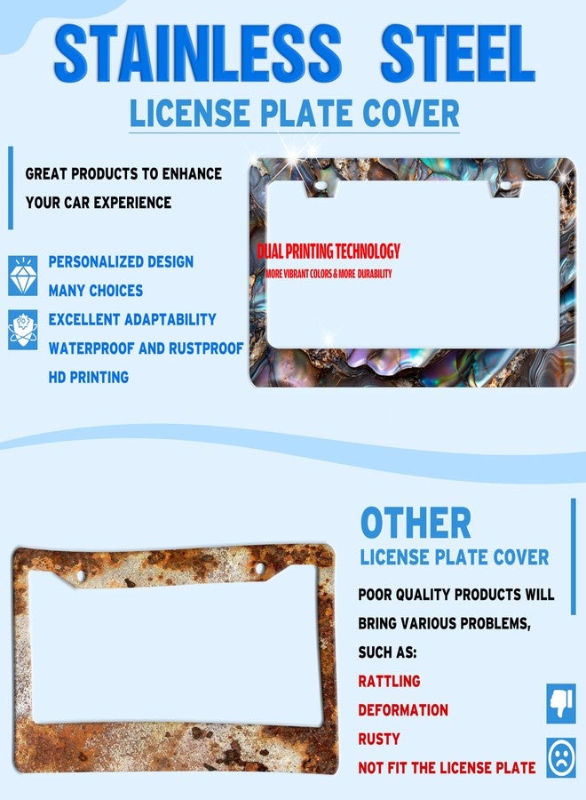 TINALUIN Faux Abalone License Plate Frame Stainless Steel Beautiful Abalone Shell License Plate Holder for Front and Rear Car Tags Funny for Car Decoration Accessories with Screws 6.3 X 12.2 in for Women Men - Image 2