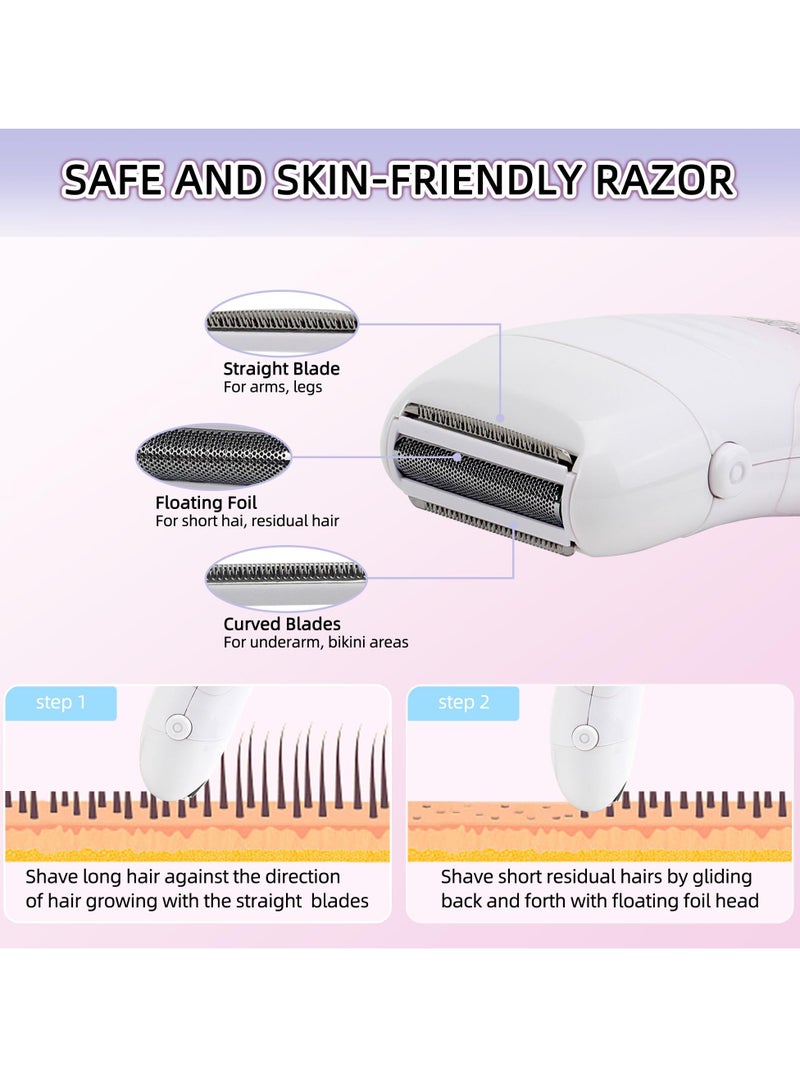 SYOSI ماكينة إزالة شعر الوجه الكهربائية للنساء، ماكينة إزالة شعر الوجه الذكية المحمولة والرطبة والجافة، سريعة وبطيئة، تعديل سرعتين، مقاومة للماء IPX6، ماكينة حلاقة للوجه بدون ألم 3 في 1 قابلة لإعادة الشحن عبر USB، ماكينة تشذيب البكيني - Image 3
