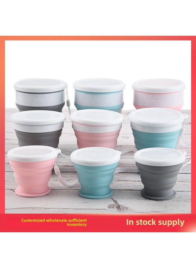 Portable Outdoor Silicone Folding Water Cup Travel Coffee Cup Stretch Water Cup Draining Lid Outdoor Sports Water Cup-Color:Nordic Powder-Capacity:100ML  - Image 1