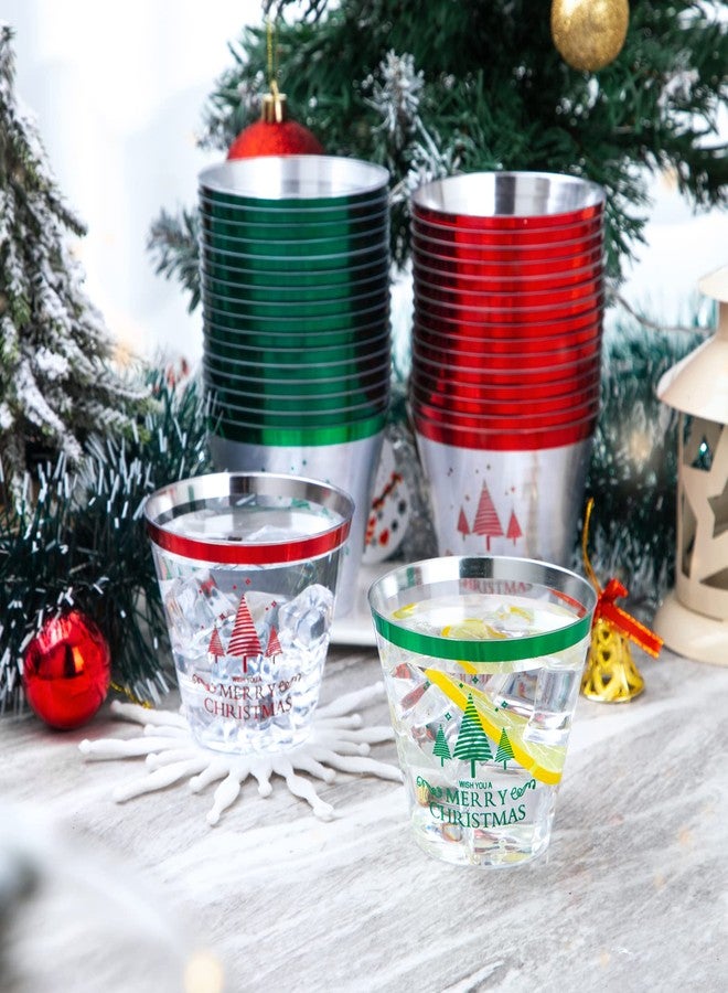 LUODA 60PCS 9 oz Christmas Party Cups, Merry Christmas Plastic Cup,Red and Green Edge Xmas Disposable Clear Cup for Party &Xmas Eve Decoration - Image 5