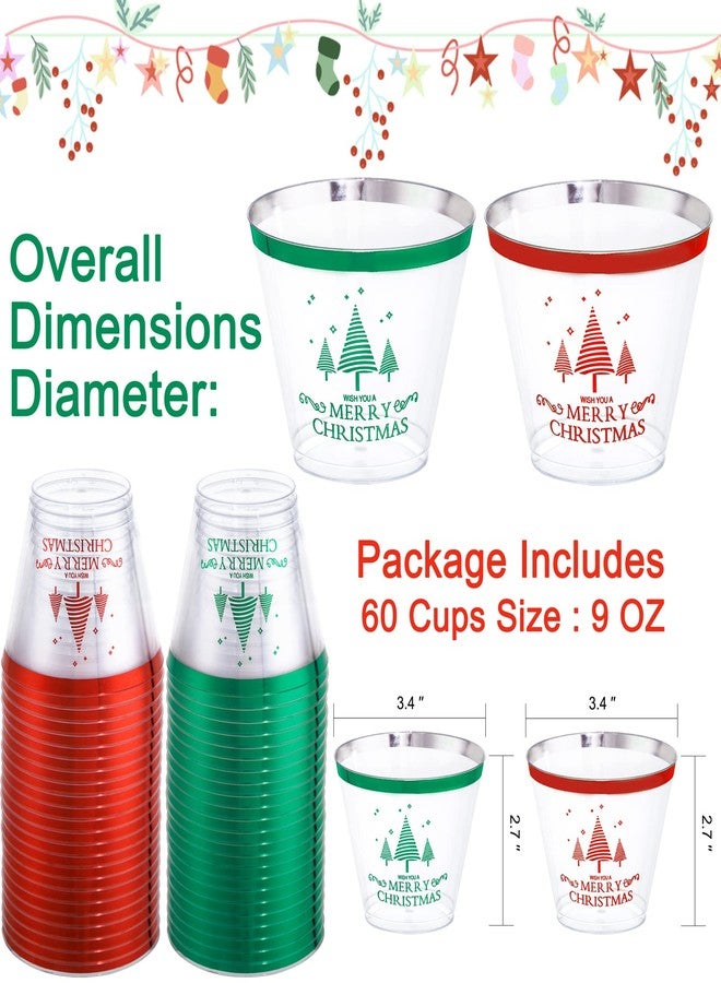 LUODA 60PCS 9 oz Christmas Party Cups, Merry Christmas Plastic Cup,Red and Green Edge Xmas Disposable Clear Cup for Party &Xmas Eve Decoration - Image 2