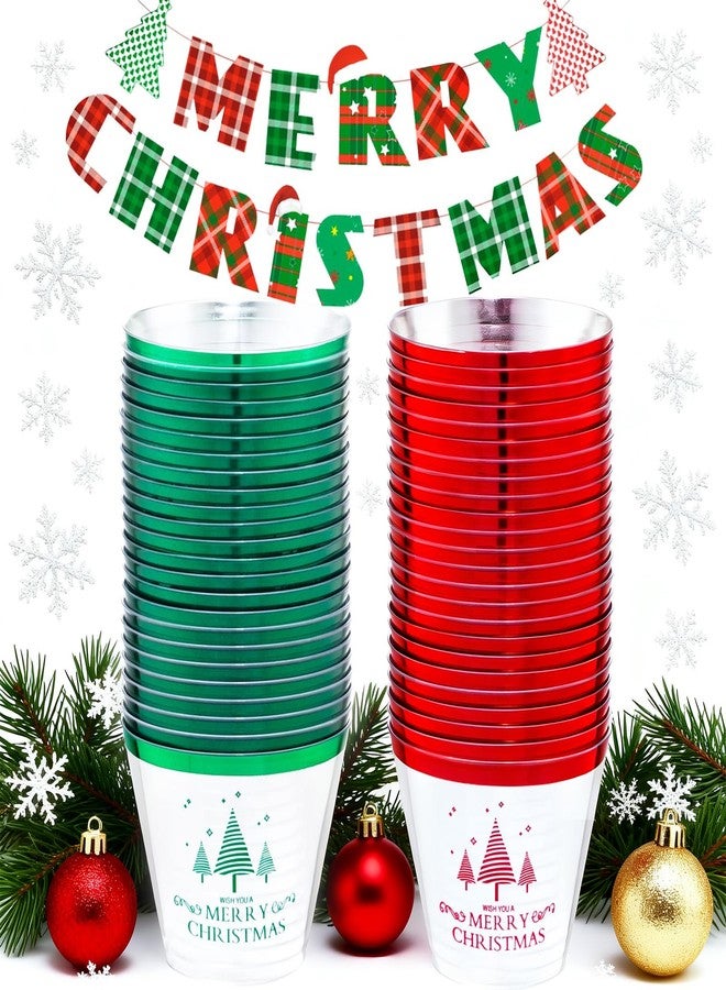 LUODA 60PCS 9 oz Christmas Party Cups, Merry Christmas Plastic Cup,Red and Green Edge Xmas Disposable Clear Cup for Party &Xmas Eve Decoration - Image 1