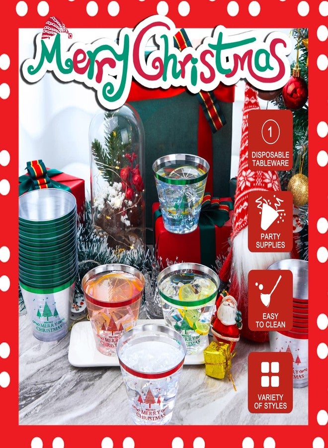 LUODA 60PCS 9 oz Christmas Party Cups, Merry Christmas Plastic Cup,Red and Green Edge Xmas Disposable Clear Cup for Party &Xmas Eve Decoration - Image 3