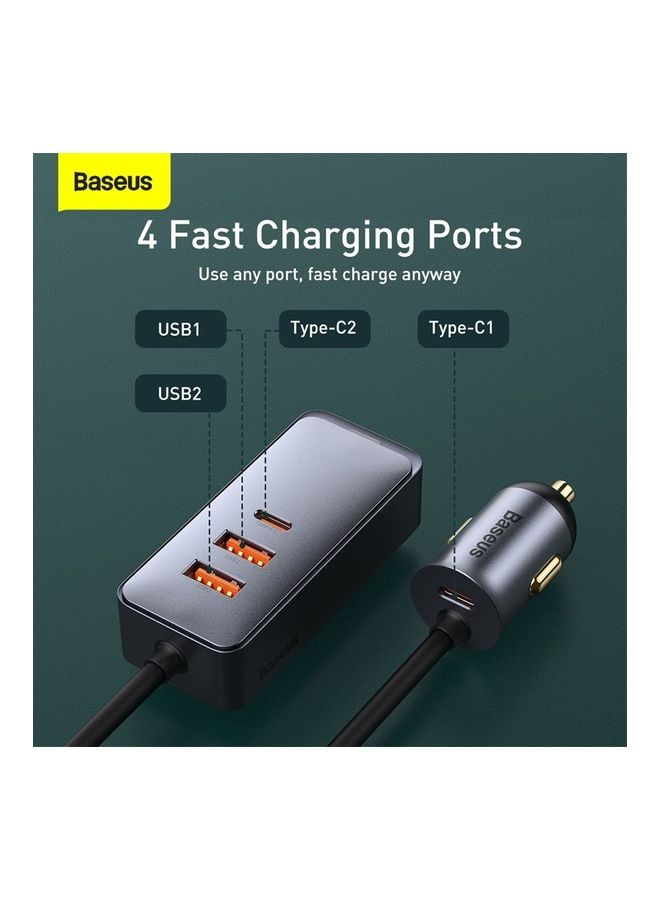 بيسوس شاحن سيارة بقوة 120 وات متعدد المنافذ USB ‎‎‎‎‎‎‎‎[QC3.0 & PD 3.0] ذو 4 منافذ شحن سريع بقوة 30 وات، منفذ USB C لأجهزة الهاتف/ أجهزة التابلت/ سويتش، وكابل بطول 5 أقدام للشحن في المقعد الخلفي - CCBT (منفذا USB + منفذي TYPE C) - Image 4
