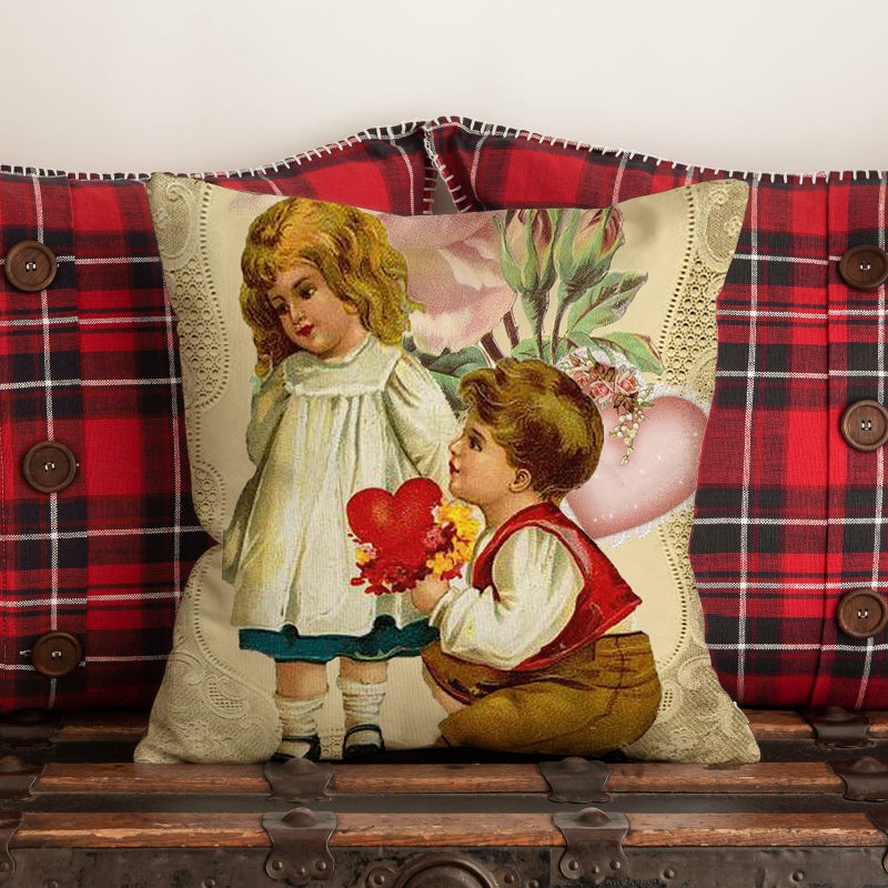 AnyDesign Vintage Valentine's Day Pillow Covers 18 x 18 Inch Retro Angels Throw Pillow Case Decorative Cushion Cover for Sofa Couch Wedding Anniversary Home, Set of 4 - Image 5