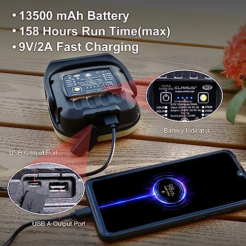 klarus WL3 Camping Light Magnetic Work Light, 1500 High Lumens, 13500mAh High Capacity, 6 Light Modes, Rechargeable Portable LED Lights for Work, DIY, Emergency, Car Repair & Camping - Khaki - Image 5