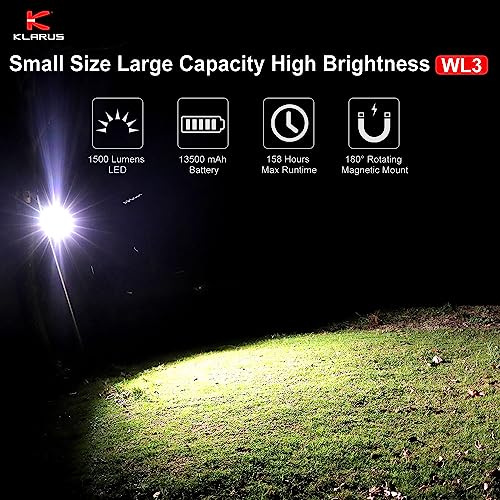 klarus WL3 Camping Light Magnetic Work Light, 1500 High Lumens, 13500mAh High Capacity, 6 Light Modes, Rechargeable Portable LED Lights for Work, DIY, Emergency, Car Repair & Camping - Khaki - Image 2