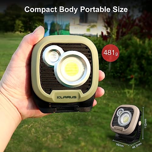 klarus WL3 Camping Light Magnetic Work Light, 1500 High Lumens, 13500mAh High Capacity, 6 Light Modes, Rechargeable Portable LED Lights for Work, DIY, Emergency, Car Repair & Camping - Khaki - Image 3
