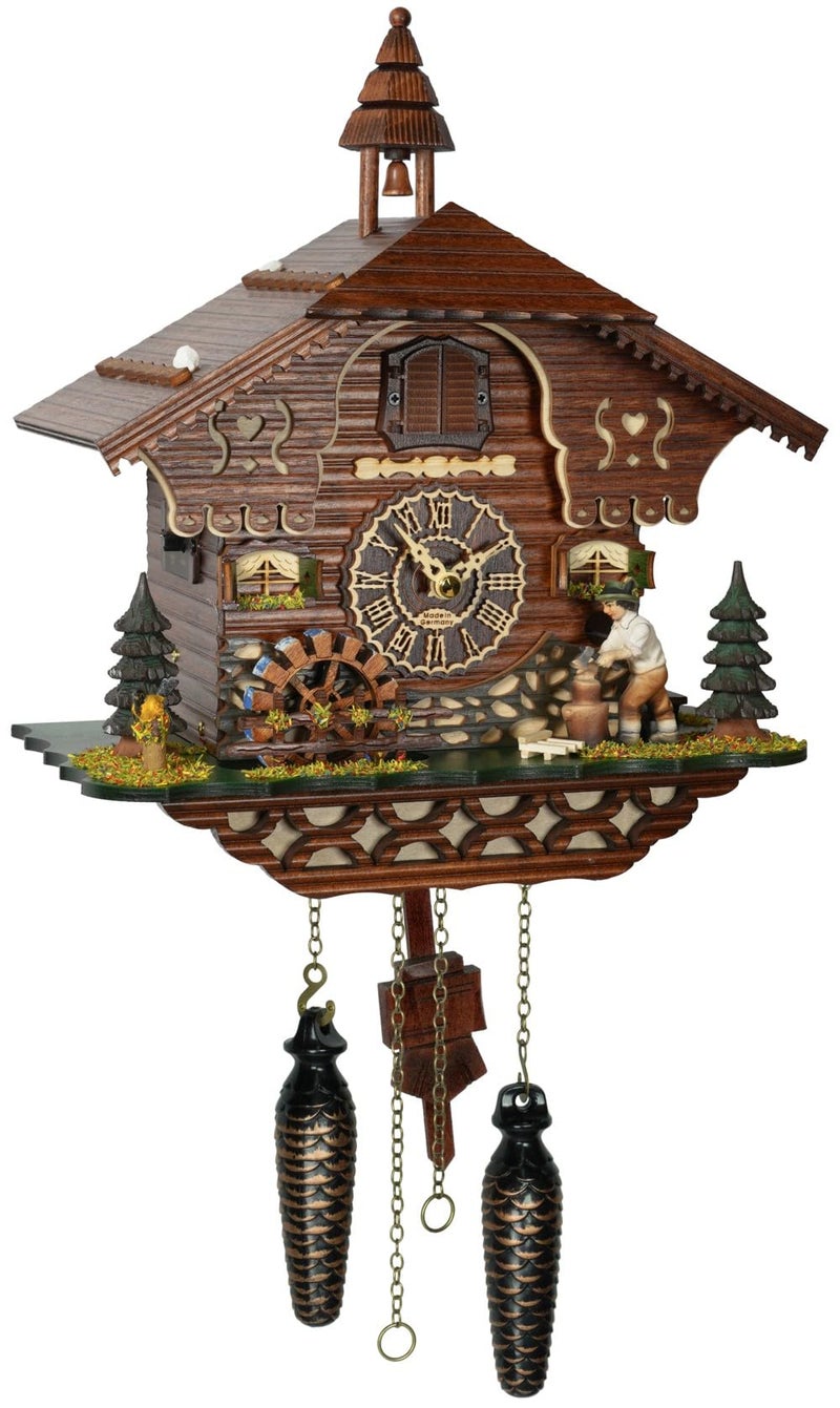 Trenkle Trenkle Quartz Cuckoo Clock Black Forest House with Moving Wood Chopper and Mill Wheel with Music TU 4217 QM 