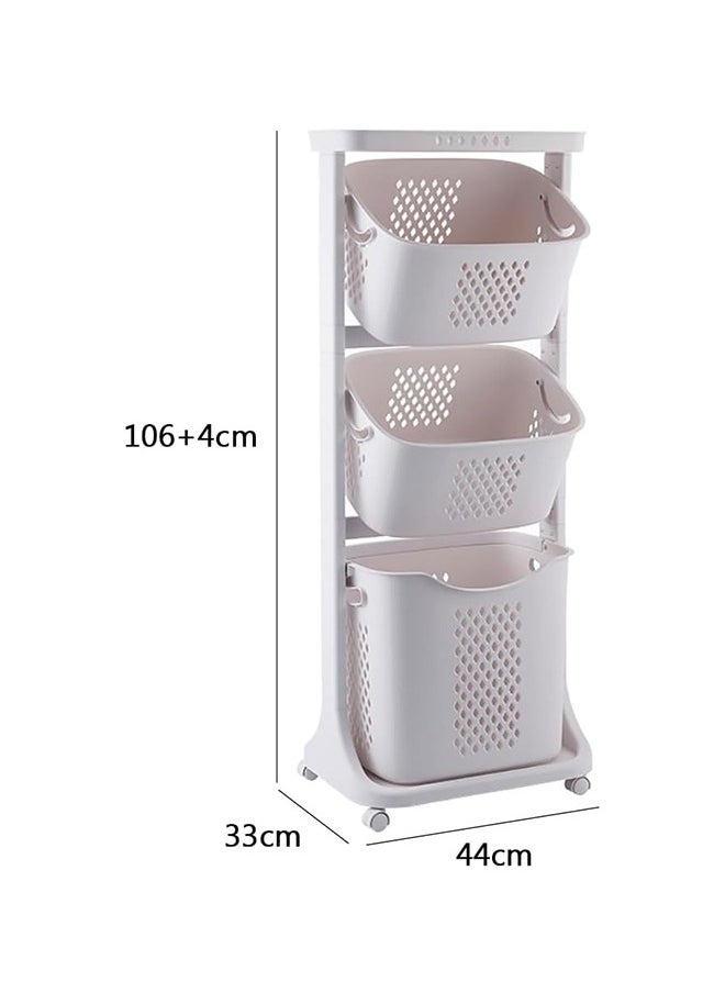 Generic Plastic Laundry Basket 3 Layers Laundry Hamper Household Dirty Clothes Hamper Clothes Storage Basket on Wheels for Bedroom Bathroom Laundry Room and Balcony  - Image 2