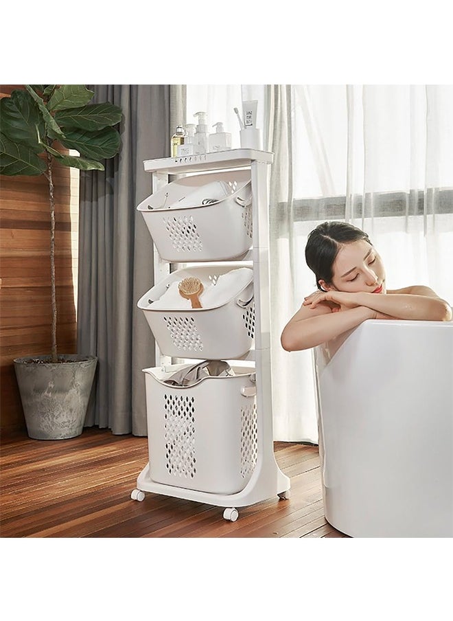 Generic Plastic Laundry Basket 3 Layers Laundry Hamper Household Dirty Clothes Hamper Clothes Storage Basket on Wheels for Bedroom Bathroom Laundry Room and Balcony  - Image 3