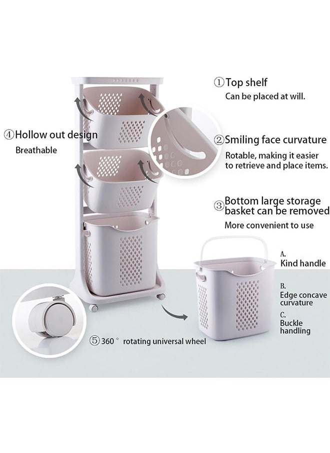 Generic Plastic Laundry Basket 3 Layers Laundry Hamper Household Dirty Clothes Hamper Clothes Storage Basket on Wheels for Bedroom Bathroom Laundry Room and Balcony  - Image 4
