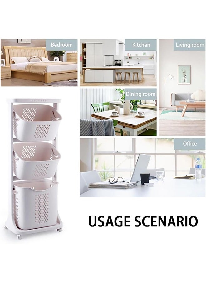 Generic Plastic Laundry Basket 3 Layers Laundry Hamper Household Dirty Clothes Hamper Clothes Storage Basket on Wheels for Bedroom Bathroom Laundry Room and Balcony  - Image 5