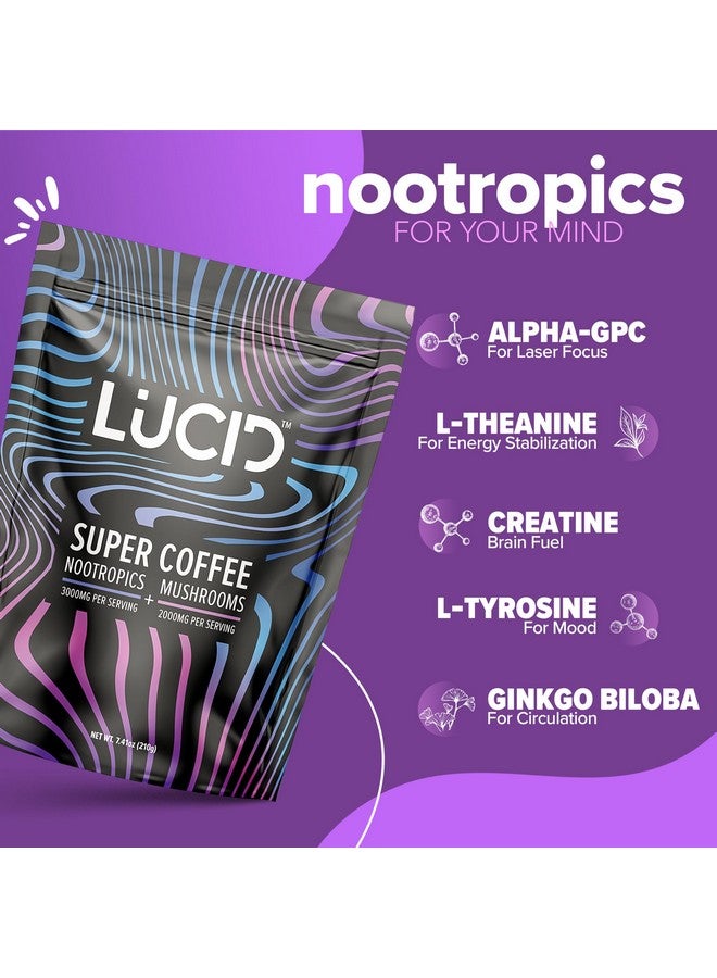 Lucid Superfood Organic Mushroom Coffee with Nootropics - Lion's Mane, Tremella, Cordyceps & Turkey Tail - Instant Mushroom Coffee Focus Brain Health - Alpha GPC, L-Theanine, Ginko Biloba - USA Made - Image 5